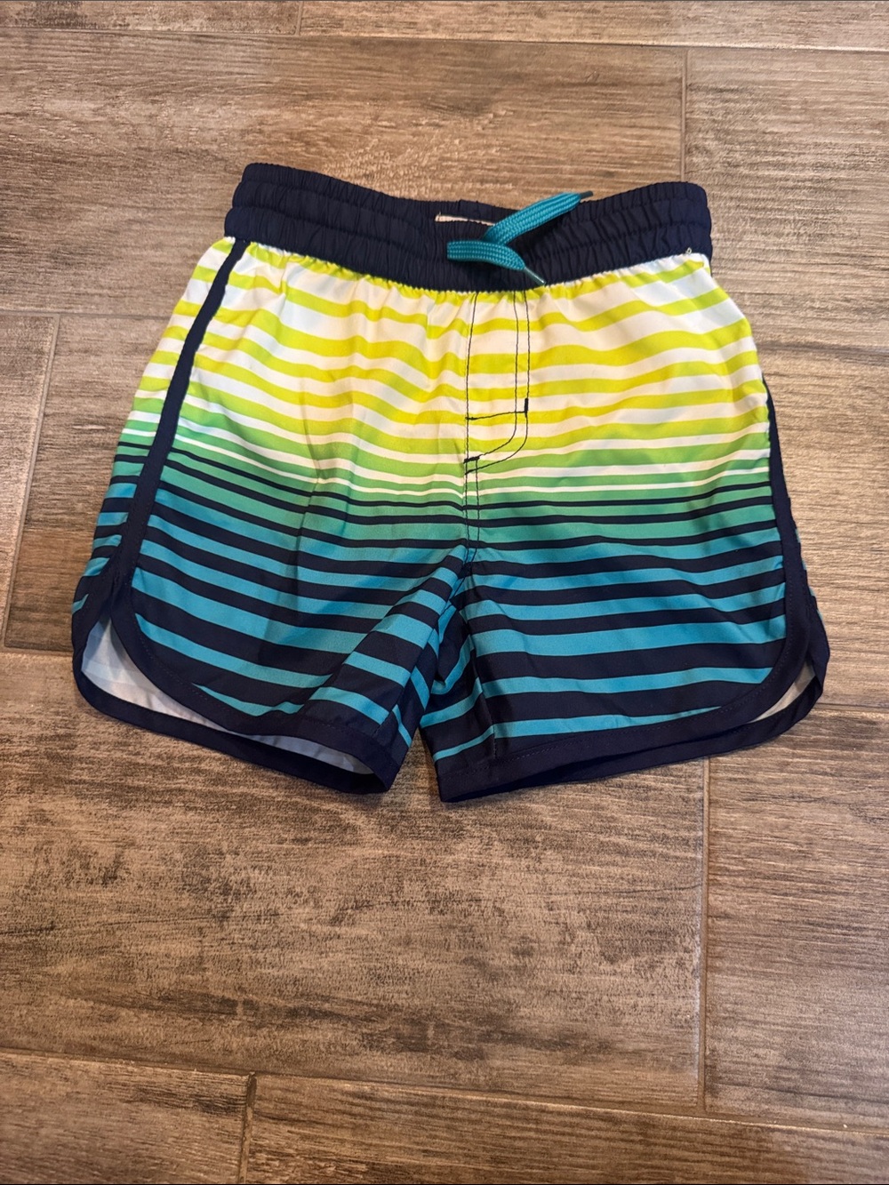 Hatley Boys Gradient Stripe Swim Trunks - Yellow, Green & Teal